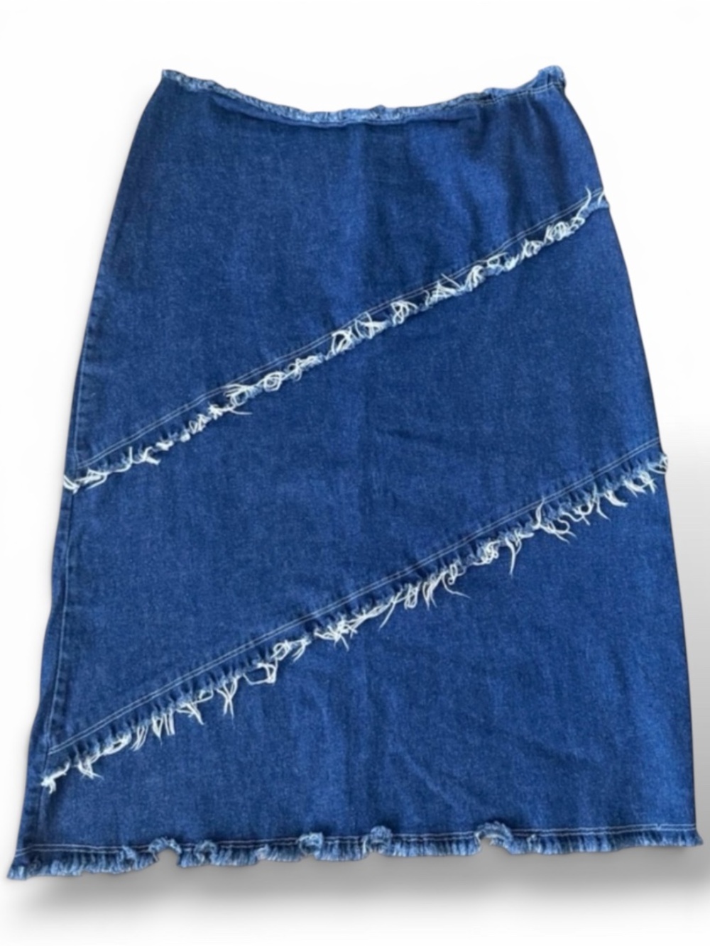Y2K Midi Stretch Pencil Denim Frayed Skirt